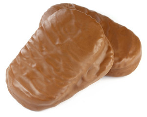 Chocolate cookie over white background