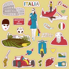 Afwasbaar Fotobehang Doodle Italië reispictogrammen