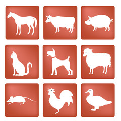 red and white icon set with animals