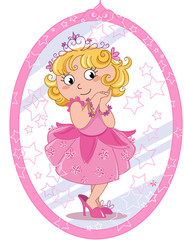 Girl pretending to be a princess looking at the mirror