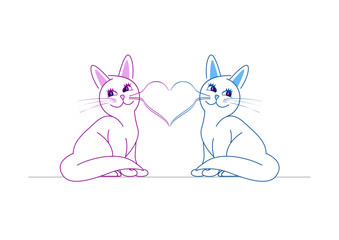 Chats amoureux - moustaches en coeur - Saint Valentin