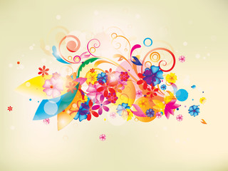 colorful floral composition with flowers and swirls