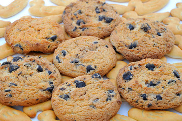 Chocolate chips cookies, close up