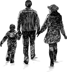 young family on a walk