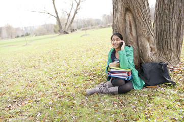 Naklejka na ściany i meble Girl student in outdoor