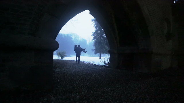 Fairytale of couple in winter
