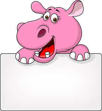 Hippo Cartoon With Blank Sign