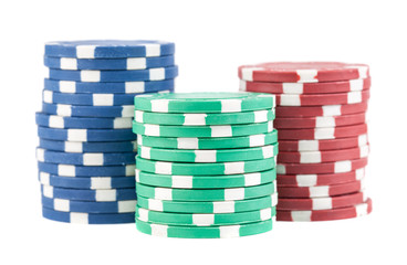 Three stacks of casino chips
