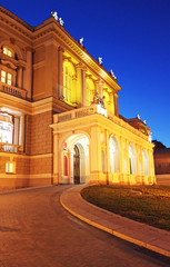 Fototapeta premium Night view of part of opera house in Odessa, Ukraine