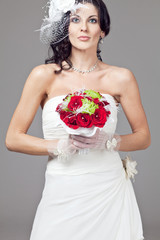 Beautiful bride in long wedding dress.