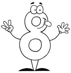 Outlined Funny Cartoon Numbers-8