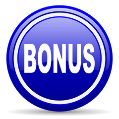 bonus blue glossy icon on white background