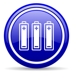 batteries blue glossy icon on white background