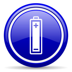battery blue glossy icon on white background