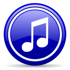 music blue glossy icon on white background