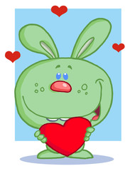 Happy Romantic Green Rabbit With Heart