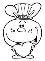 Outlined  Bunny Holding A Heart And Wearing A Patriotic Hat