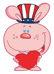Pink American Bunny Holding A Red Heart