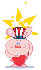 Pink Americana Bunny Holding A Red Heart