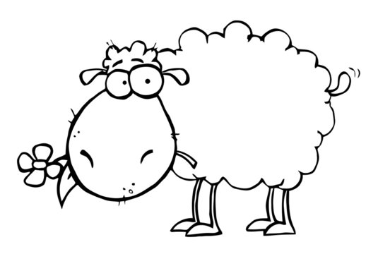 Outlined Sheep Carrying A Flower In Its Mouth