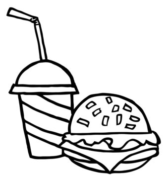 Outlined Cheeseburger Served With Drink