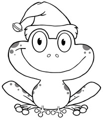 Outline Happy Frog With Santa's Hat