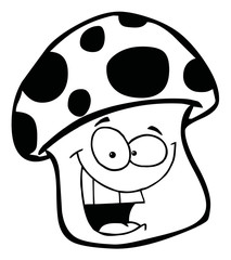 Outlined Smiling Mushroom Cartoon Character