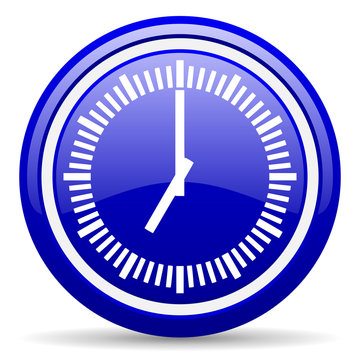 clock blue glossy icon on white background