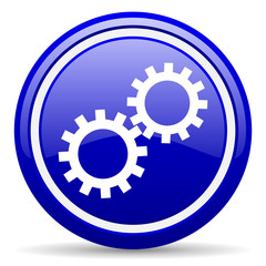 gears blue glossy icon on white background