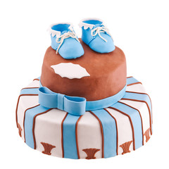 isolated cake with baby bootee