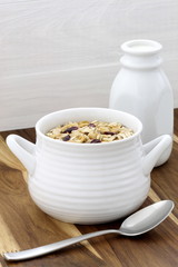 Delicious and healthy muesli with fresh milk