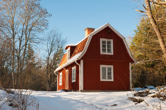 Old red wooden house in Sweden