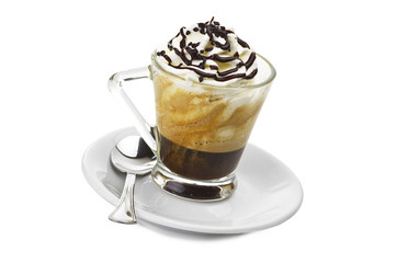 hot coffee with cream and chocolate pieces