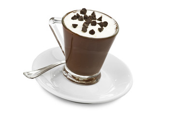 hot coffee with cream and chocolate pieces