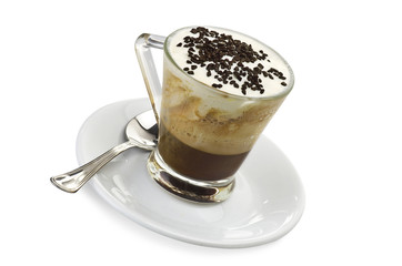 hot coffee with milk cream and chocolate pieces