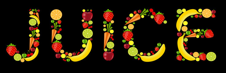 fresh fruits juice word vector illustration