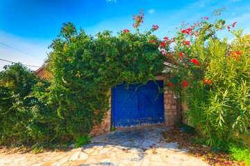 Greece, Mykonos island, traditional Wooden door frame in Mykonos © korpithas