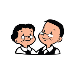 Happy old couple of frame on white background