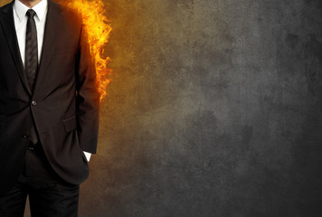 man in burning suit