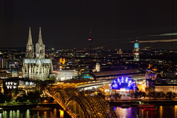 View of Cologne and the Cologne cathedral in the night 