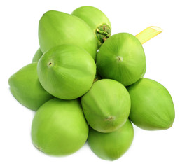 Green coconuts over white background