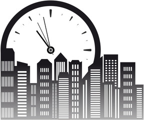 urban background with clock and skyscraper