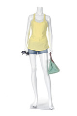 Full length female mannequin in short jeans casual clothes