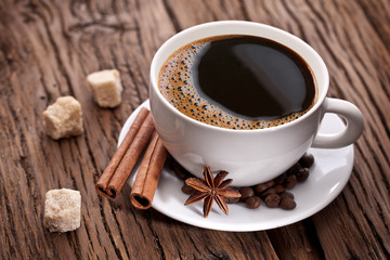 Cup of coffee with brown sugar.