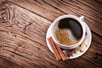 Cup of coffee with brown sugar.