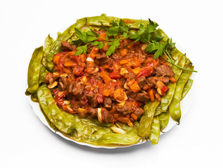 Fried cutting with green haricot and vegetables