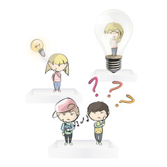 Three white shelve with kids on it. Vector design. 