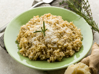 integral risotto with ginger rosemary  parmesan  and gorgonzola