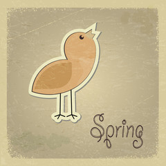 Vintage postcard with a picture chick. Spring motif. eps10