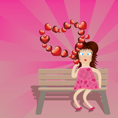 Cartoon girl with hearts